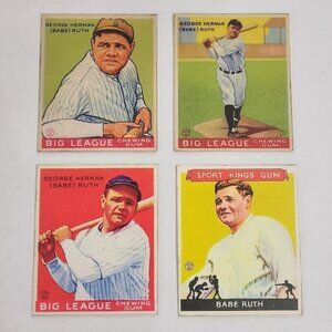 4x Babe Ruth 1933 Goudey #2 + #149 + #181 + #144 Baseball custom aged cards